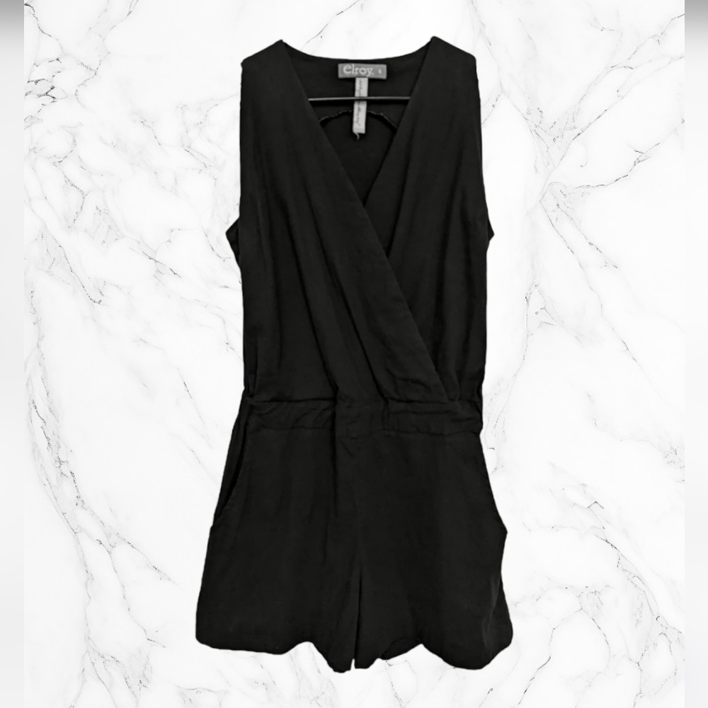 𝅺ELROY Canadian Designer Black wrap romper hemp cotton blend elastic waist